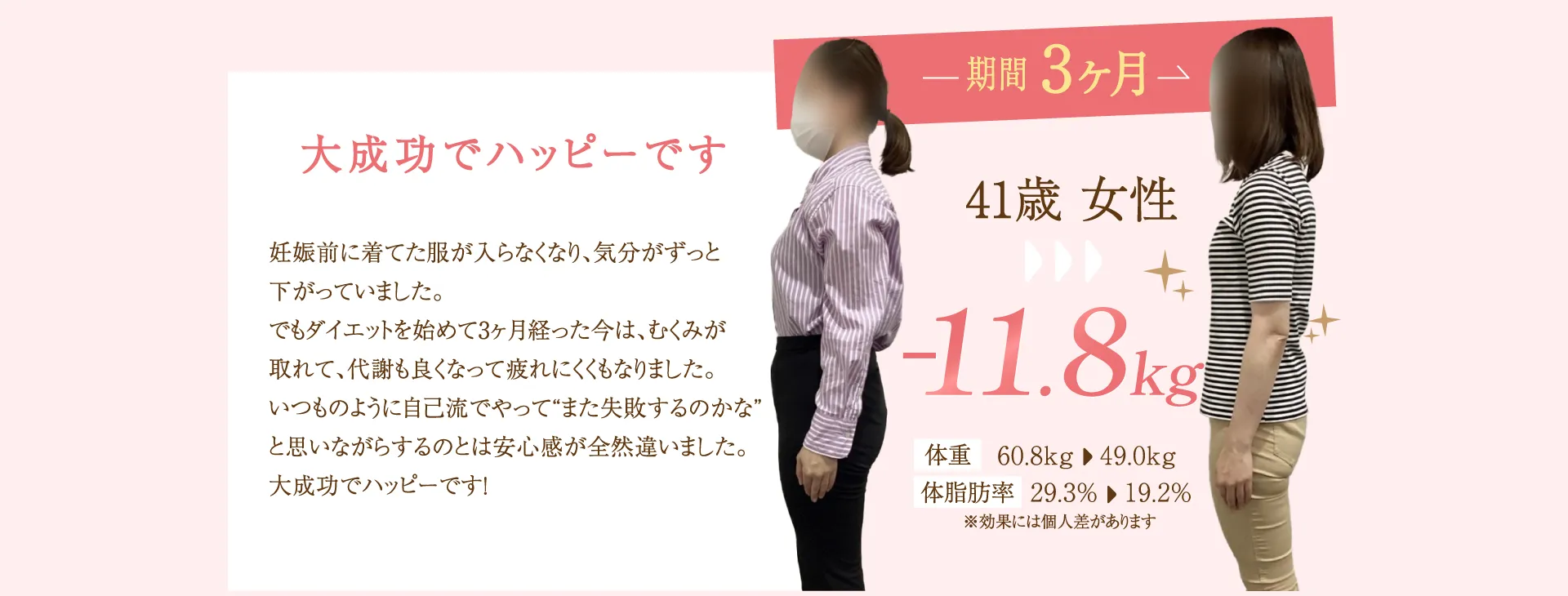 期間3ヶ月 41歳女性 -11.8kg 大成功でハッピーです